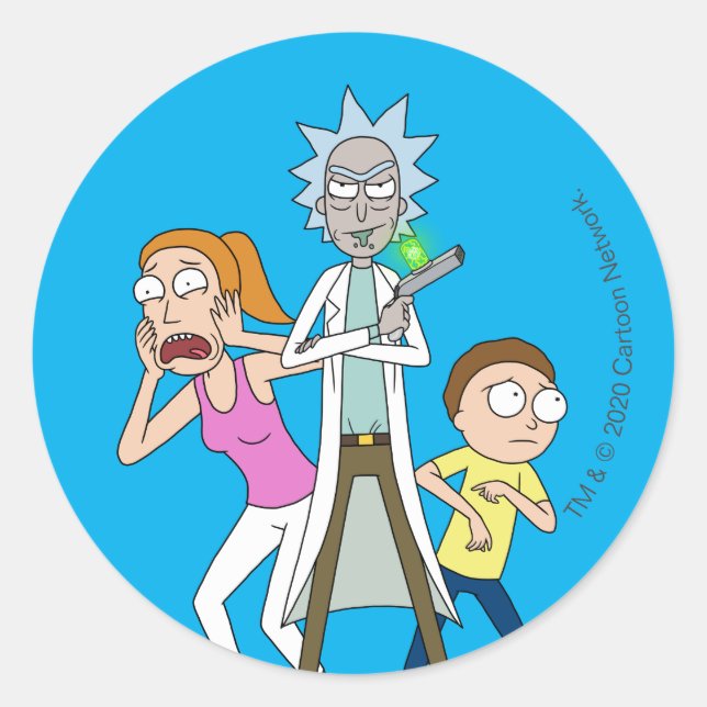Adesivo Redondo RICK E MORTY™ | Rick, Morty e Verão (Frente)