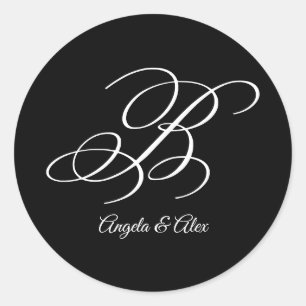 Adesivo Redondo Rico Caligrafia de Casamento - Letra B Monograma
