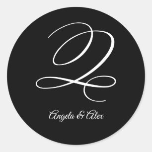 Adesivo Redondo Rico Caligrafia de Casamento - Letra Q Monograma