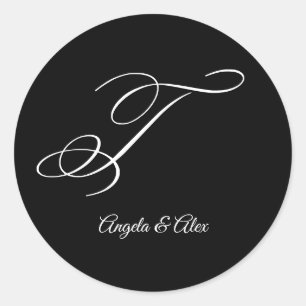 Adesivo Redondo Rico Caligrafia de Casamento - Letra T Monograma