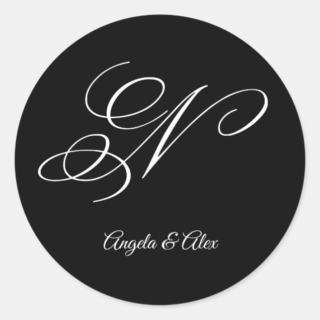 Adesivo Redondo Rico da caligrafia de casamento - Letra N Monogram (Frente)