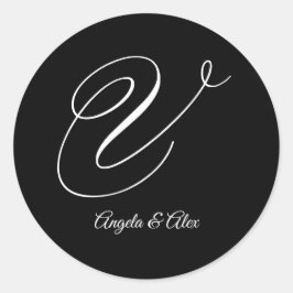 Adesivo Redondo Rico De Caligrafia De Casamento - Letra V Monogram
