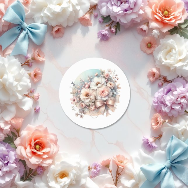 Adesivo Redondo Rico Floral Elegante (Elegant Love Fancy Floral Bridal Shower Classic Round Sticker++)