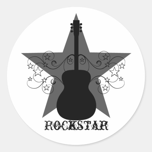 Adesivo Redondo Rico Guitar Star Rode Stickers, Preto (Frente)