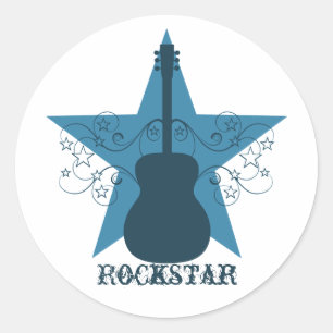 Adesivo Redondo Rico Guitar Star Swirls Stickers, Royal Blue