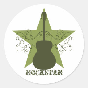Adesivo Redondo Rico Guitar Star Swirls Stickers, Verde
