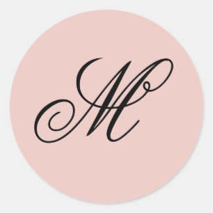 Adesivo Redondo Rico Script Calligraphy Blush and Black Monogram
