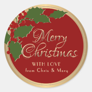 Adesivo Redondo Rico Script Dourado Feliz Natal com Amor