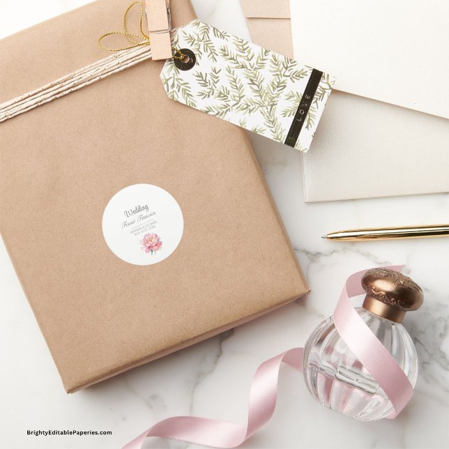 Adesivo Redondo Ricos Banquetes De Casamento De Peony Aquarela Flo (Blooms & Bliss: Peony Wedding Feast Fancies Sticker – Adding floral charm to every detail.)