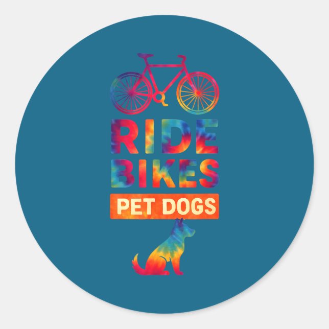 Adesivo Redondo Ride Bikes Pet Dogs Bicycle Cycling Biking Dog Lov (Frente)
