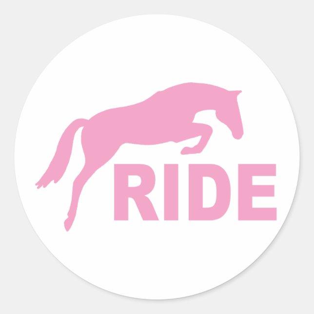 Adesivo Redondo RIDE com Cavalo Saltante (rosa) (Frente)