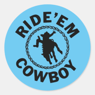 Adesivo Redondo Ride'em Cowboy - Rodeo Ocidental