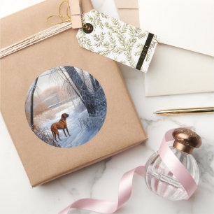 Adesivo Redondo Ridgeback da Rodésia Deixou nevar o Natal