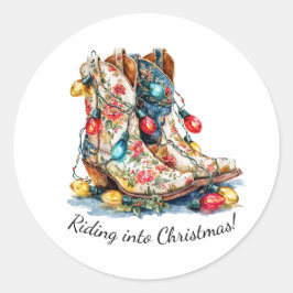 Adesivo Redondo Riding Into Christmas - Festive Cowboy Boots with 