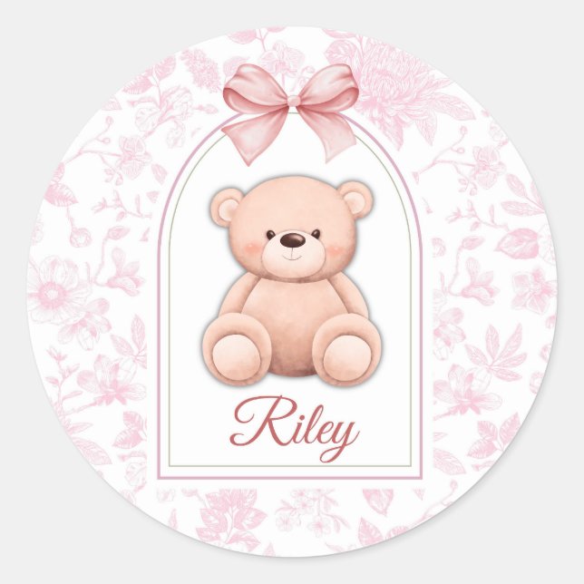 Adesivo Redondo Riley | Design de Enfermeiro de Urso Rosa Personal (Frente)