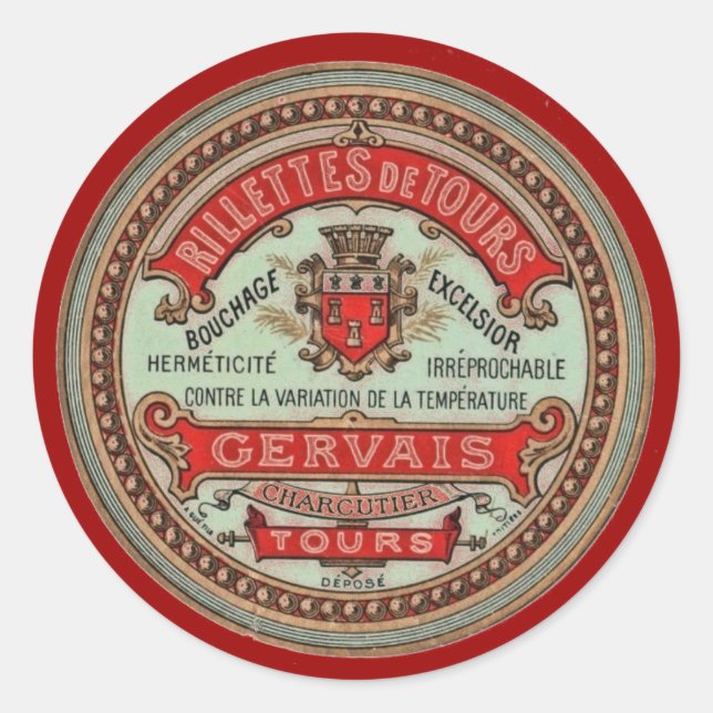 Adesivo Redondo Rillettes de Tours rótulo de comida francesa vinta (Frente)