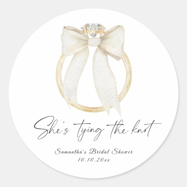 Adesivo Redondo Ring Bow She's tying the knot Bridal Shower (Frente)