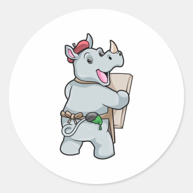 Adesivo Redondo Rino em pintura com cores (Frente)