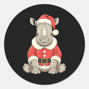 Adesivo Redondo Rinoceronte de Natal Fofo Papai Noel Animal de Saf