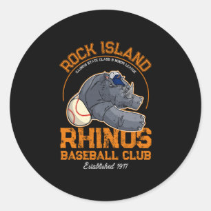 Adesivo Redondo Rinocerontes da ilha rochosa beisebol menor retro