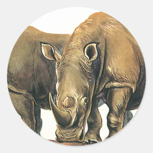 Adesivo Redondo Rinocerontes ou Rinocerontes Vintage, Animais Selv