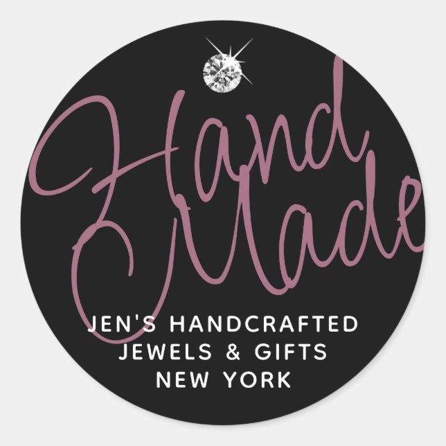 Adesivo Redondo Rinoestone Elegante De Luxo Negro Simples, Feita À (Frente)