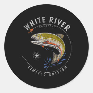 Adesivo Redondo Rio Branco Arkansas Truta Fly Fishing Souvenir Wh