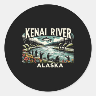 Adesivo Redondo Rio Kenai Alasca Ak Pesca de Salmão Amantes da Nat