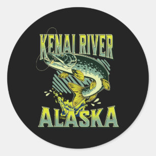 Adesivo Redondo Rio Kenai Alasca Férias de Pesca Amante da Pesca 