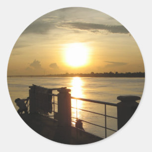 Adesivo Redondo Rio Mekong Sunset ... Nong Khai, Isaan, Tailândia