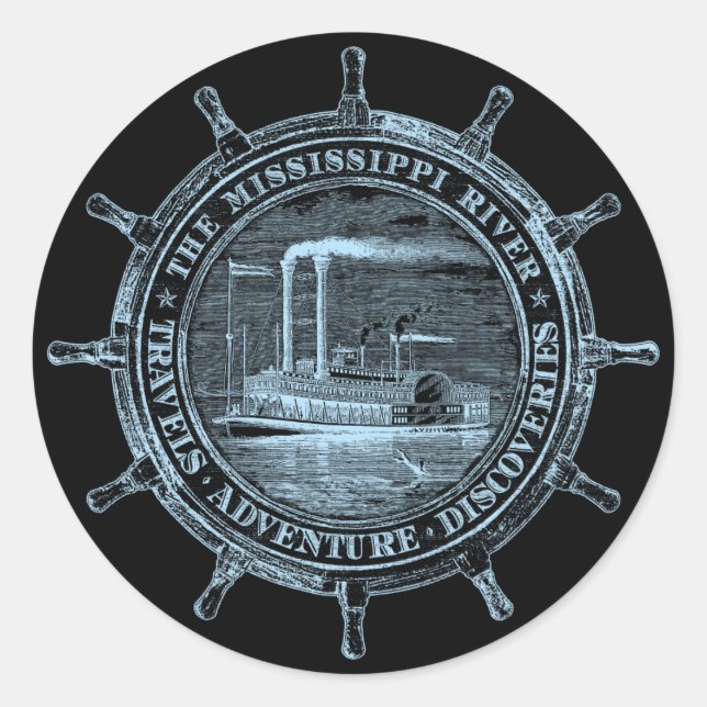 Adesivo Redondo Rio Mississippi. Viagens. Aventura. Descobertas (Frente)