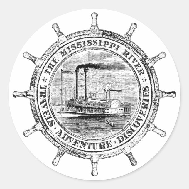 Adesivo Redondo Rio Mississippi. Viagens. Aventura. Descobertas (Frente)