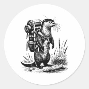 Adesivo Redondo Rio Otter Hiking Mochileiro Animais Divertidos Cot