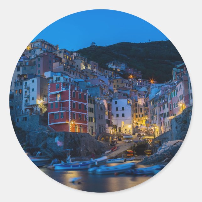Adesivo Redondo Riomaggiore à noite Cinque Terre Liguria Itália (Frente)