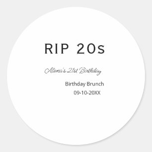Adesivo Redondo RIP 20s aniversário de 21 anos simples data mínima