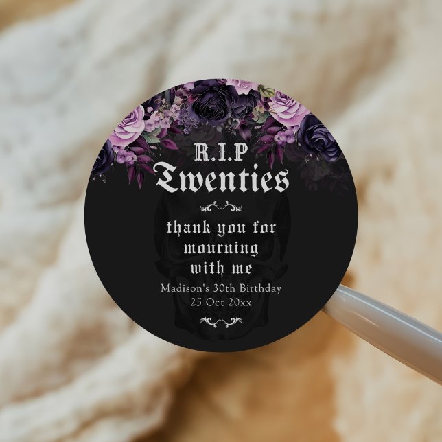 Adesivo Redondo RIP Twenties Floral 30th Birthday Party (Criador carregado)