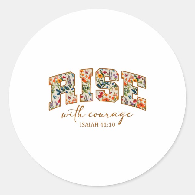 Adesivo Redondo Rise With Courage Christian Religion Bible Scriptu (Frente)