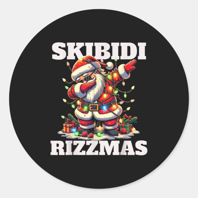 Adesivo Redondo Rizz Christmas Santa Funny Xmas Gen Alpha Skibidi  (Frente)