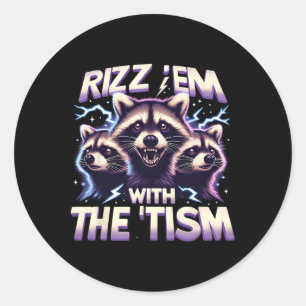 Adesivo Redondo Rizz Em Com O Tism Guaxinim Arco-Íris Engraçado Au