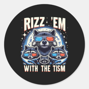 Adesivo Redondo Rizz Em Com O Tism Retro Vintage Raccoon Meme A