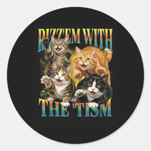 Adesivo Redondo Rizz Em engraçado com O Meme de Gato Retro Tism