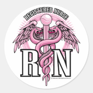 Adesivo Redondo RN Caduceus Rosa