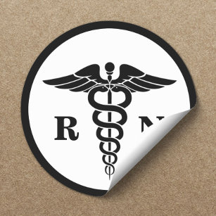 Adesivo Redondo RN Nurse Caduceus Símbolo Clássico Médico