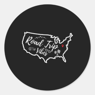 Adesivo Redondo Road Trip Vibes Mapeia A Amiga Da Família Dos Eua