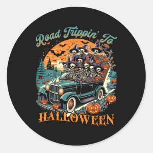 Adesivo Redondo Road Trippp' To Halloween Summer Skeleton Road Ca