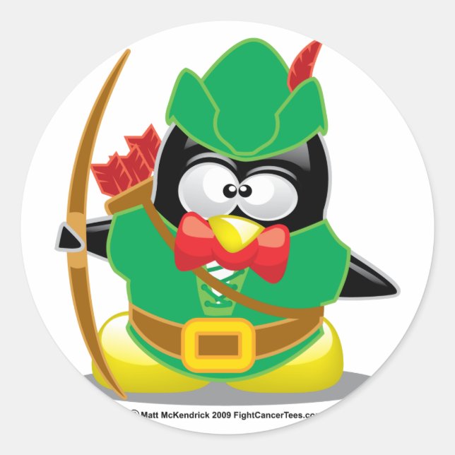 Adesivo Redondo Robin Hood Penguin (Frente)
