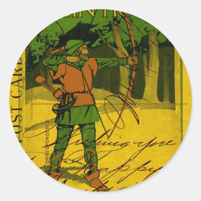 Adesivo Redondo Robin Hood, seu Arco e seta (Frente)