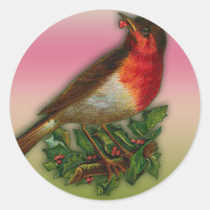 Adesivo Redondo Robin Redbreast com Holly Berry Cards