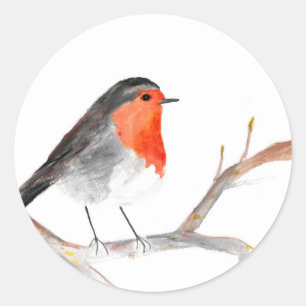 Adesivo Redondo Robin Watercolor pintando arte de Natal