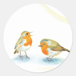 Adesivo Redondo Robins vermelhos no inverno